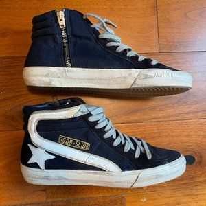 Golden Goose Deluxe Brand Slide Suede High Top Sneaker 37 Navy Denim Blue Unisex